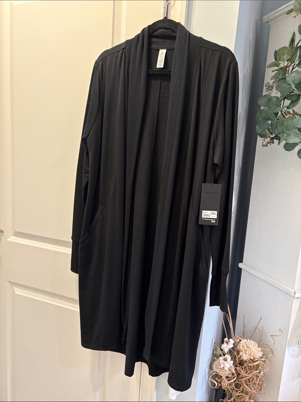 90 Degree By Reflex Black Open-Front Long Cardigan